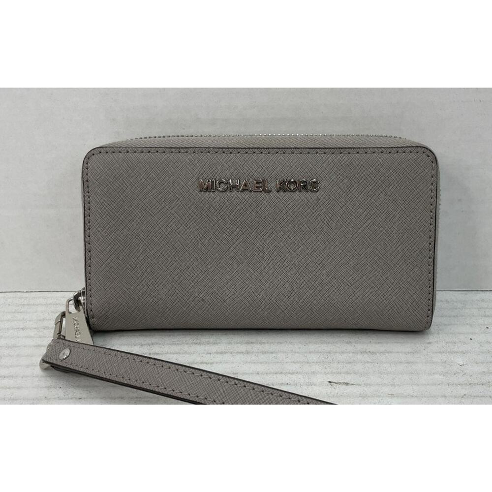 Michael Kors Jet Set Travel wristlet wallet grey Saffiano leather NWOT